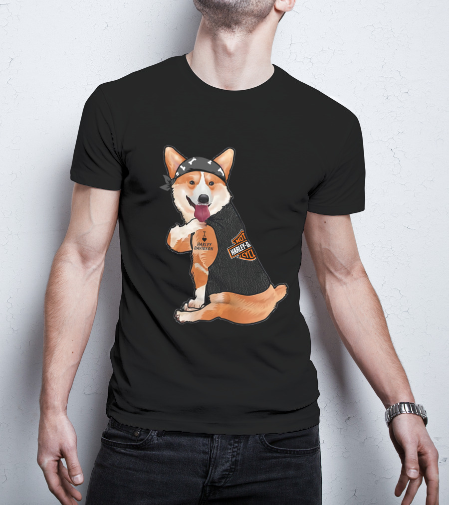 Harley Davidson Corgi With Bandana T-Shirt