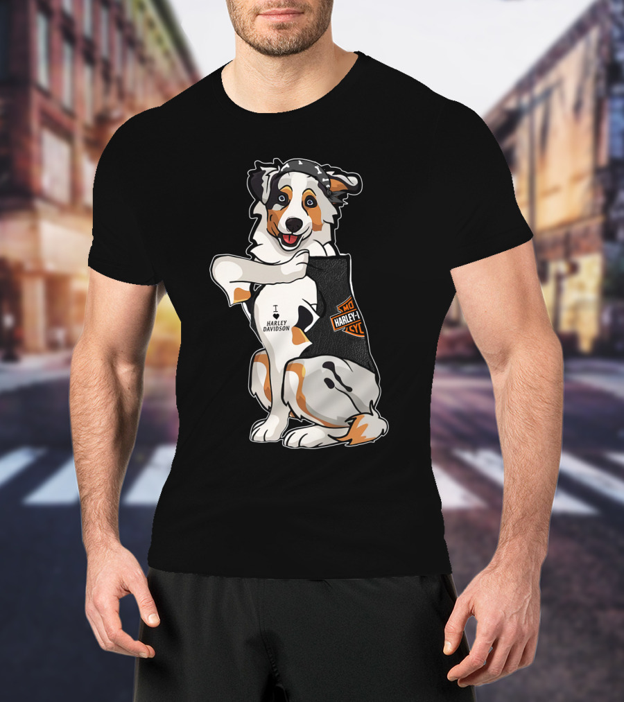 Australian Shepherd I Harley Davidson Motorcycle Fan T-Shirt