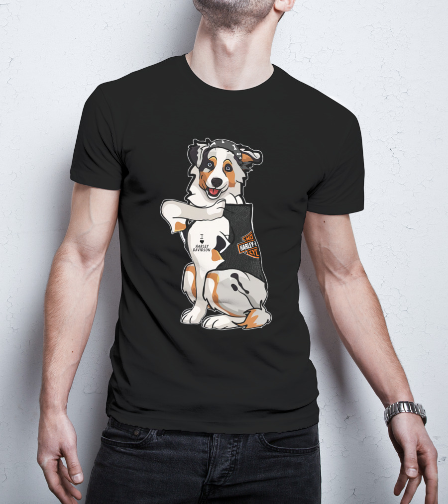 Australian Shepherd I Harley Davidson Motorcycle Fan T-Shirt