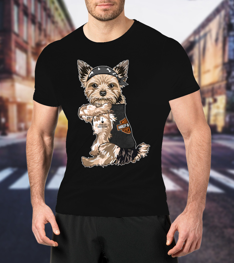 Yorkshire Terrier I Love Harley Davidson Motorcycles T-Shirt