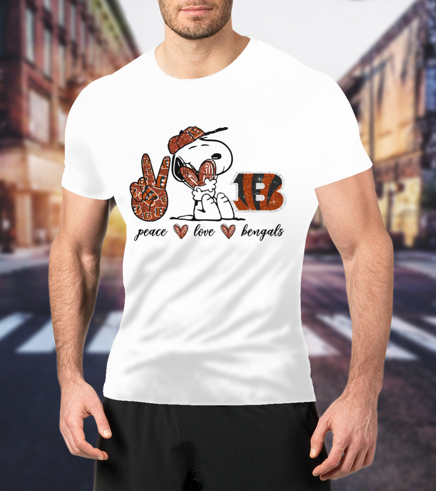 Peace Love Bengals Snoopy V Sign Football Fan T-Shirt