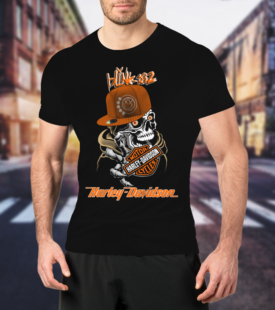 Blink 182 Harley Davidson Skull Motorcycles T-Shirt