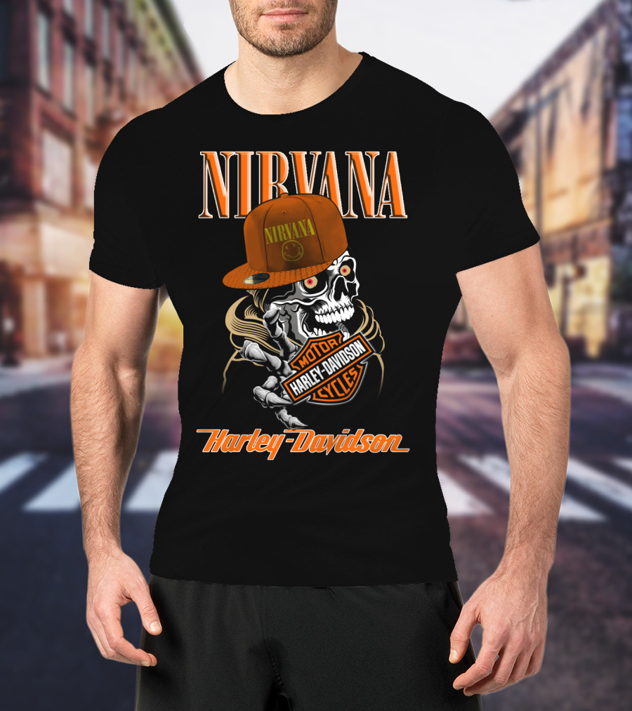 Nirvana Skull Harley Davidson Motorcycles T-Shirt