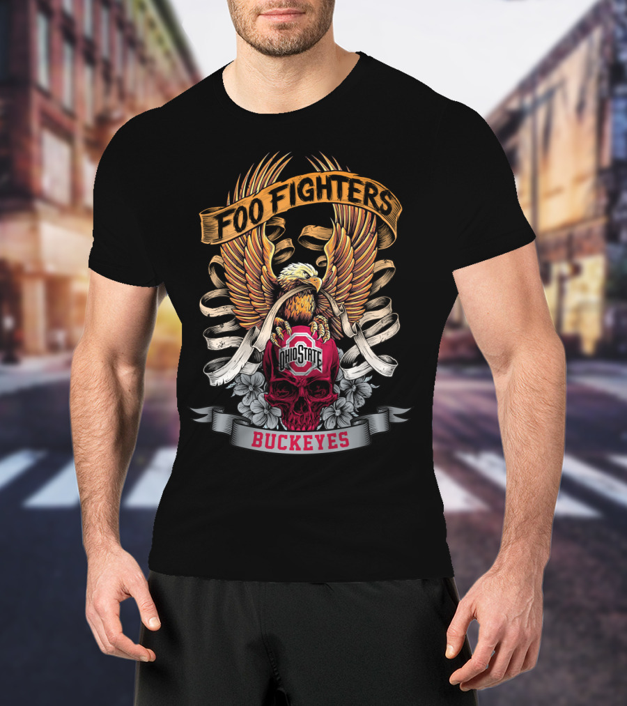Foo Fighters Ohio State Buckeyes Eagle Skull T-Shirt