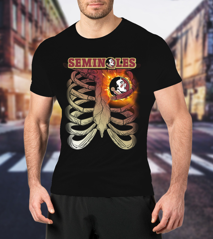 Florida State Seminoles Logo With Fiery Ribcage T-Shirt