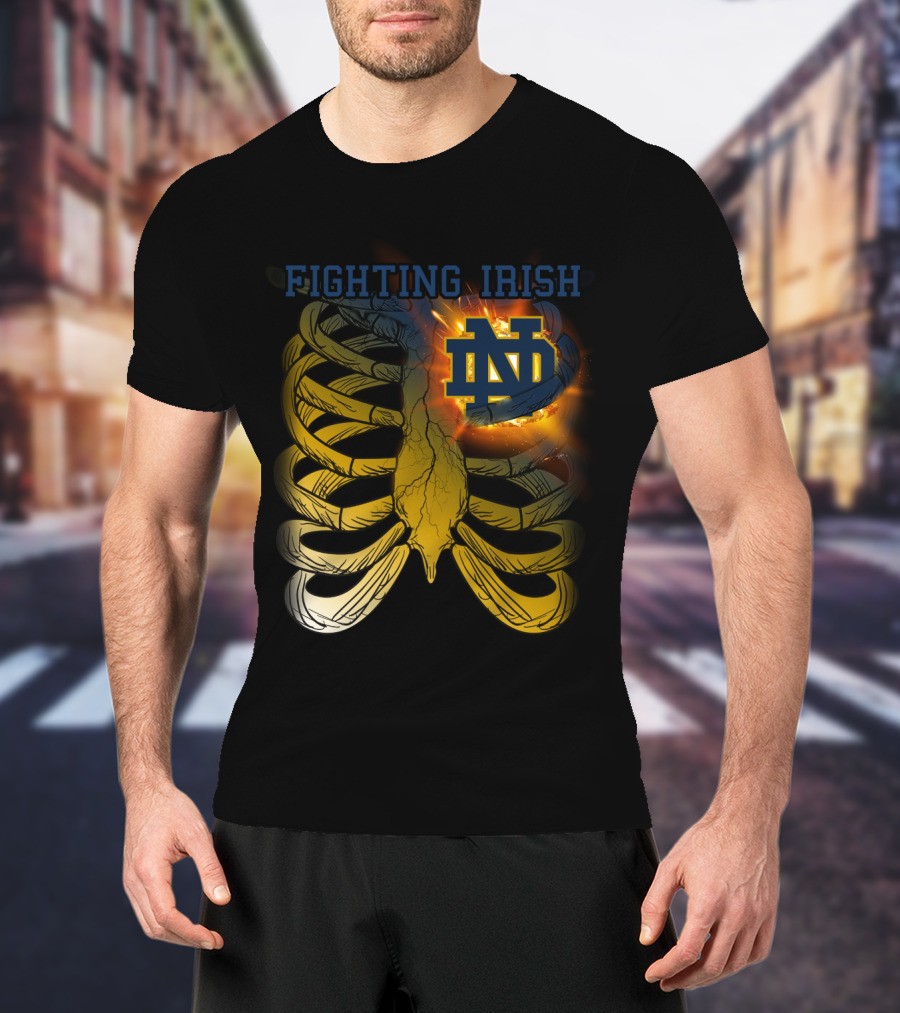Fighting Irish Notre Dame ND Logo With Fiery Rib Cage T-Shirt
