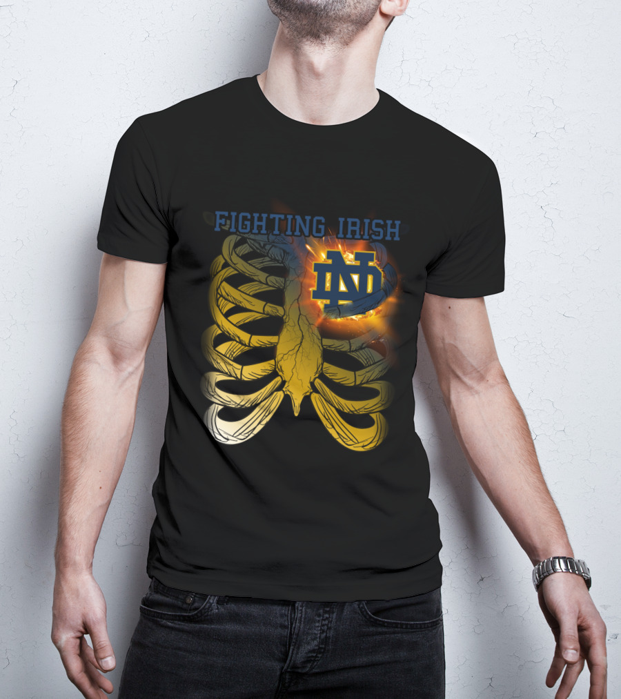 Fighting Irish Notre Dame ND Logo With Fiery Rib Cage T-Shirt