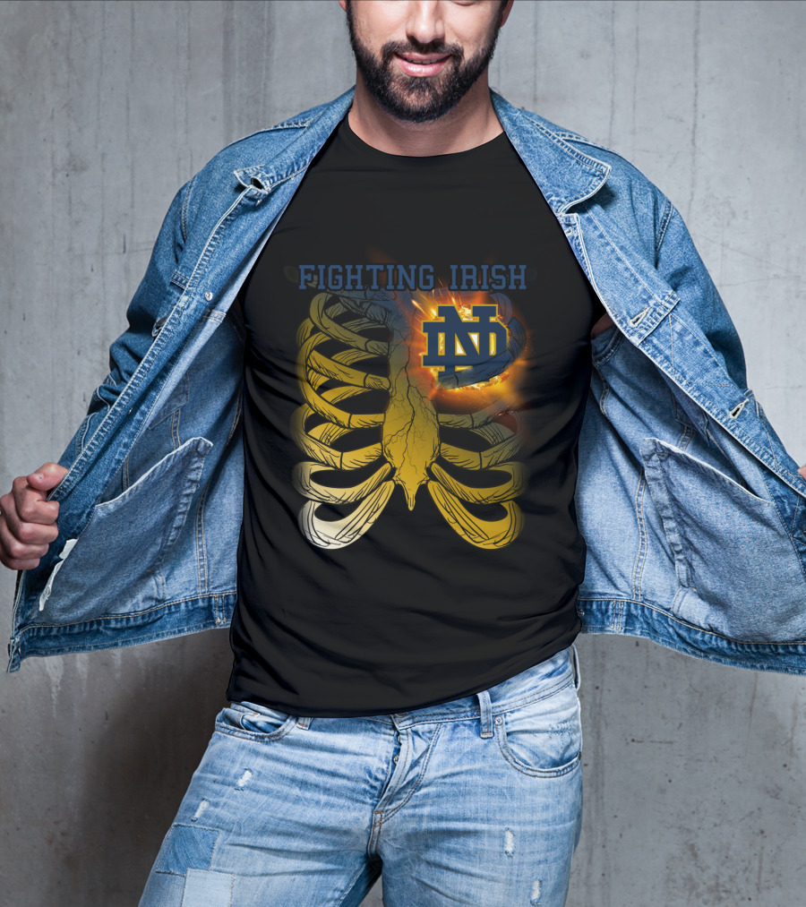Fighting Irish Notre Dame ND Logo With Fiery Rib Cage T-Shirt