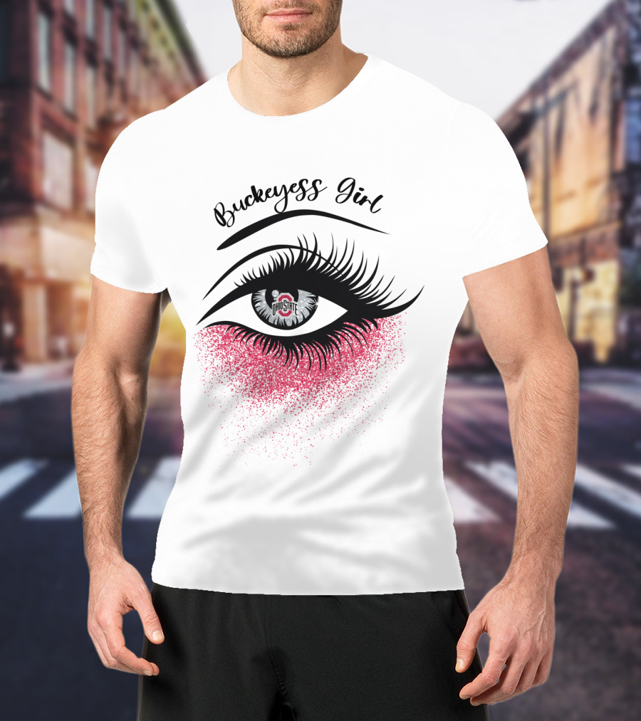 Buckeyess Girl Ohio State Eye Logo And Pink Glitter T-Shirt