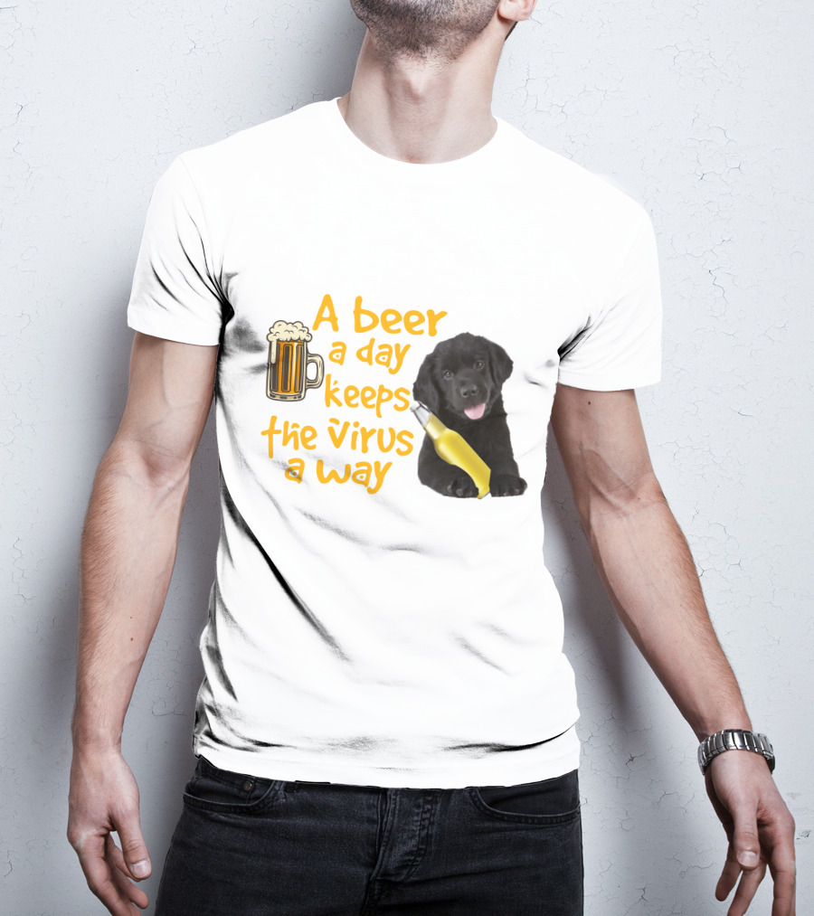 A Beer A Day Keeps The Virus Away Funny Newfoundland Dog And Beer T-Shirt