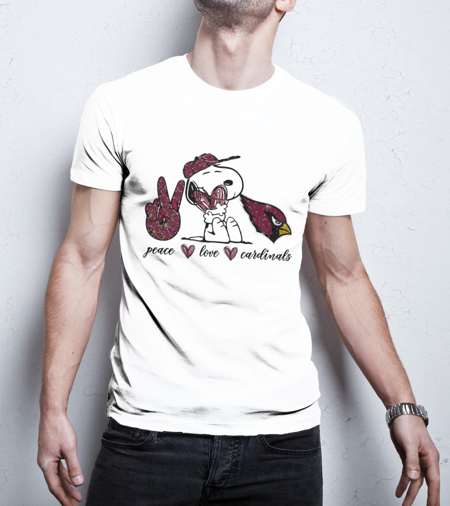 Peace Love Cardinals Snoopy Arizona Football T-Shirt