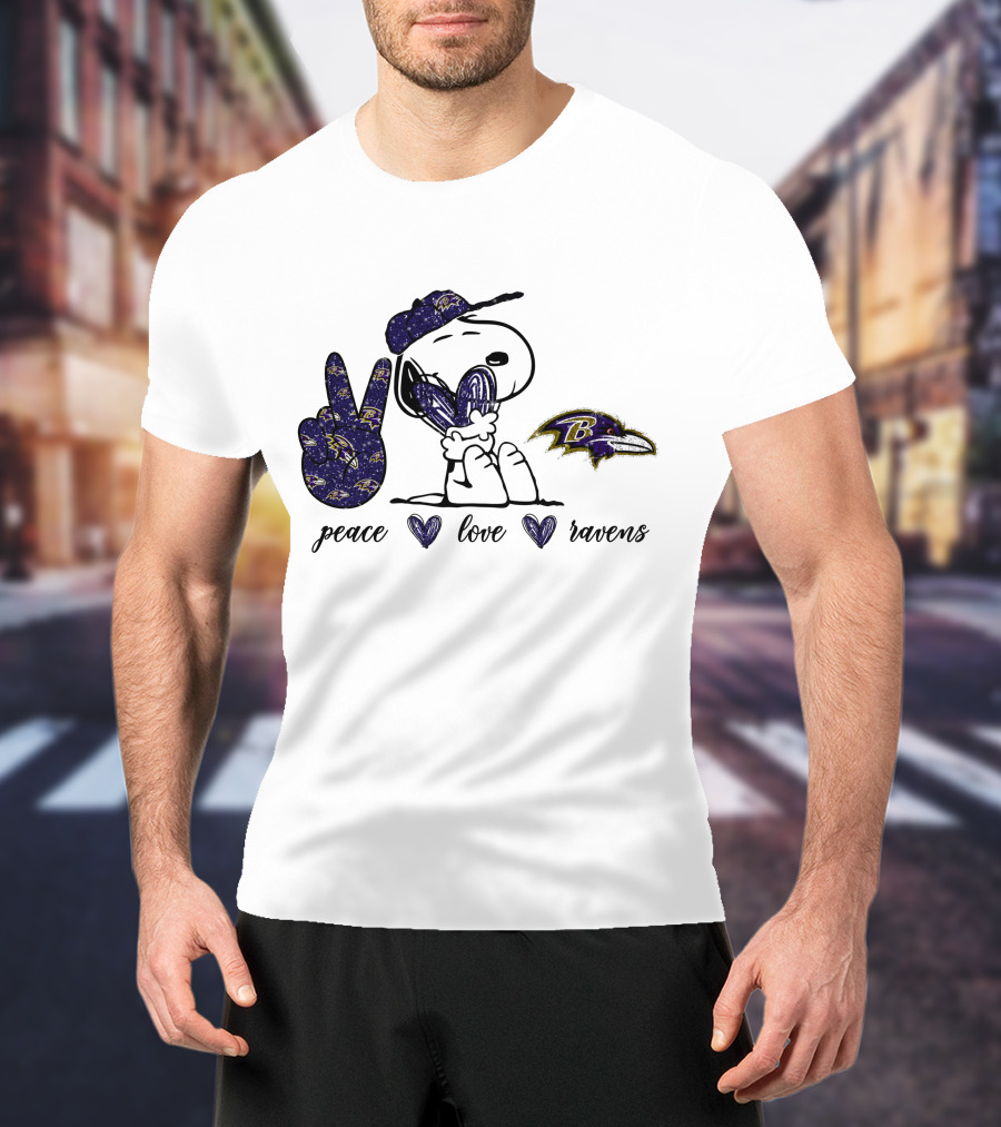 Peace Love Ravens Baltimore Snoopy T-Shirt