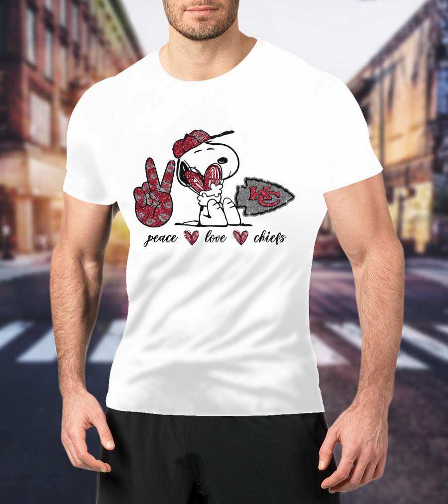 Peace Love Kansas City Chiefs Snoopy Football Fan T-Shirt