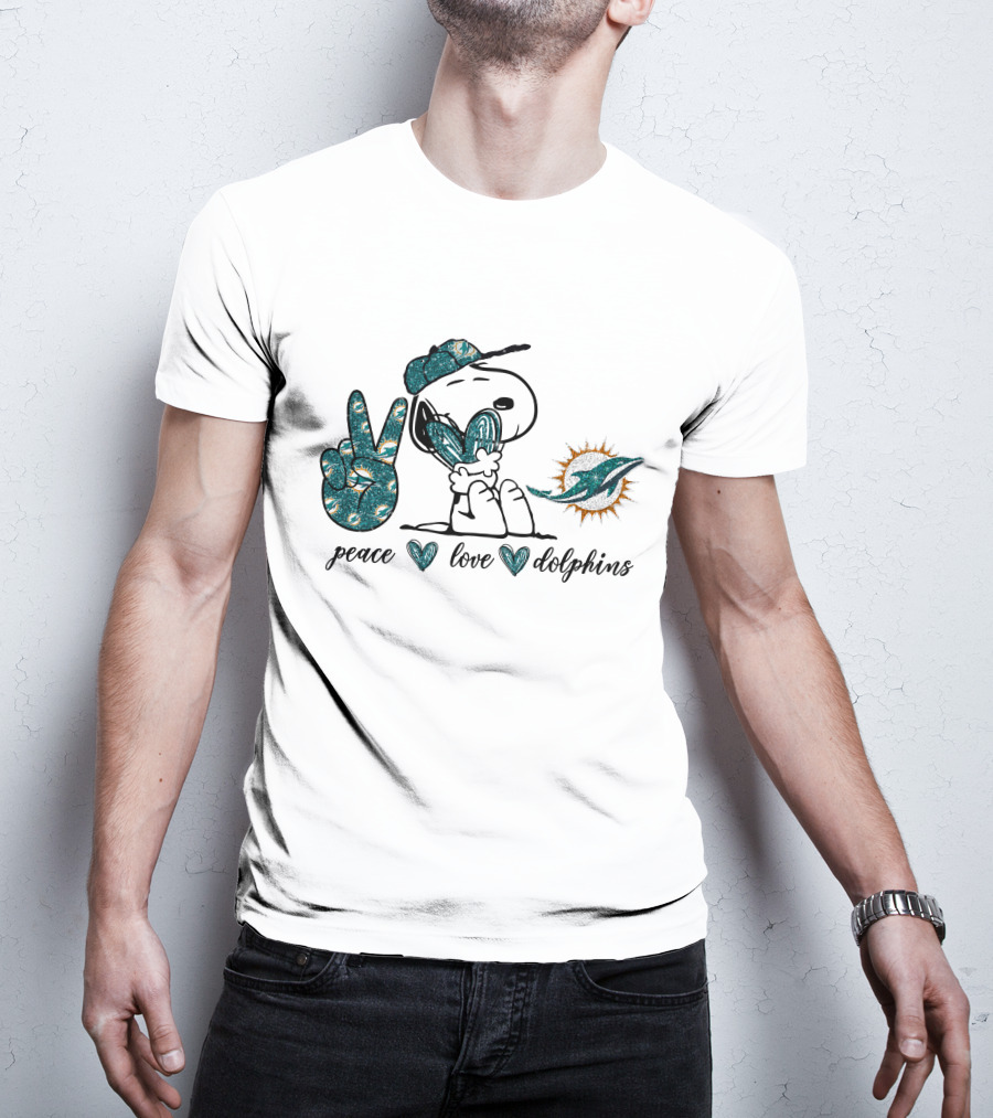 Peace Love Miami Dolphins Snoopy Fan Art Football T-Shirt