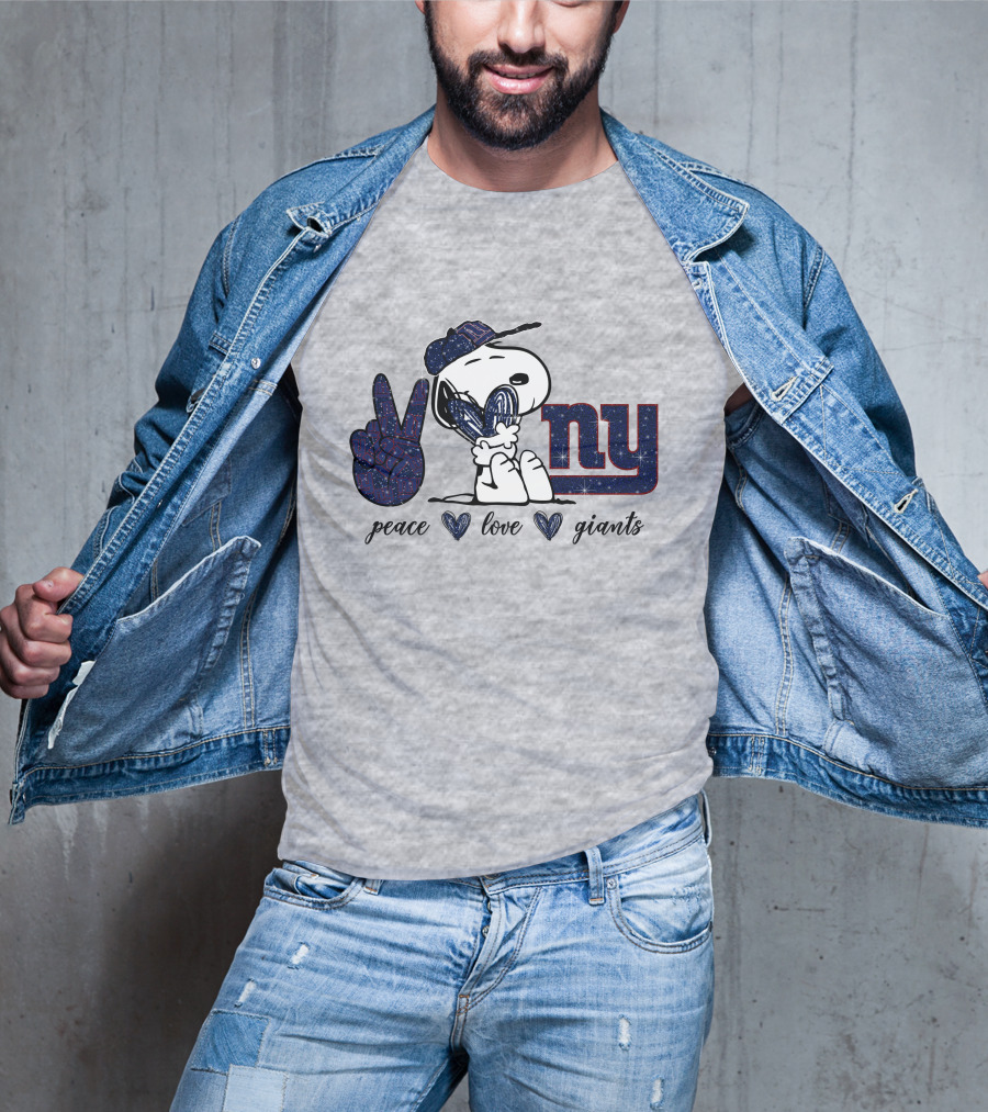 Peace Love NY Giants Snoopy Football Vintage Vibes T-Shirt