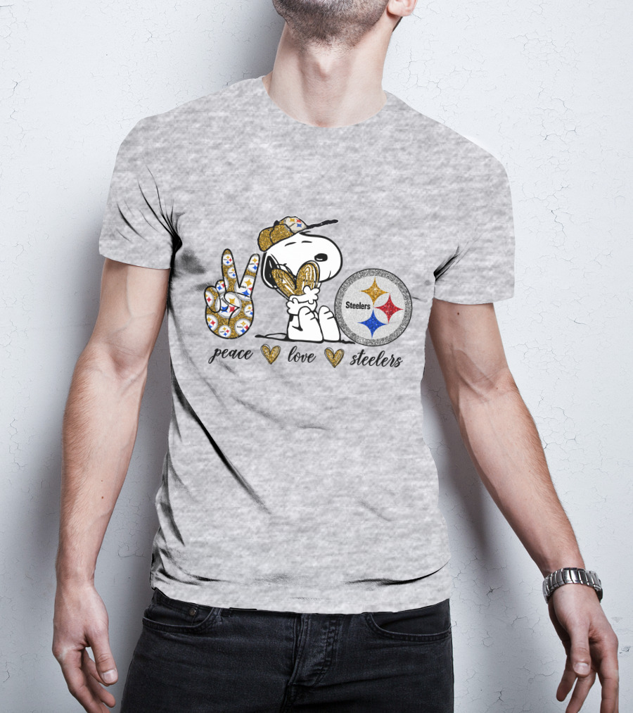 Peace Love Snoopy Steelers Football Hearts T-Shirt
