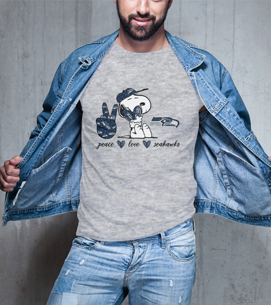 Peace Love Seattle Seahawks Snoopy Football Fan T-Shirt