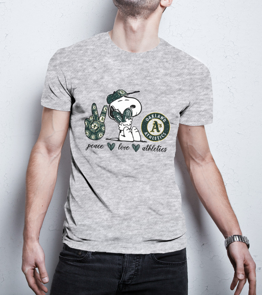 Peace Love Oakland Athletics Snoopy T-Shirt