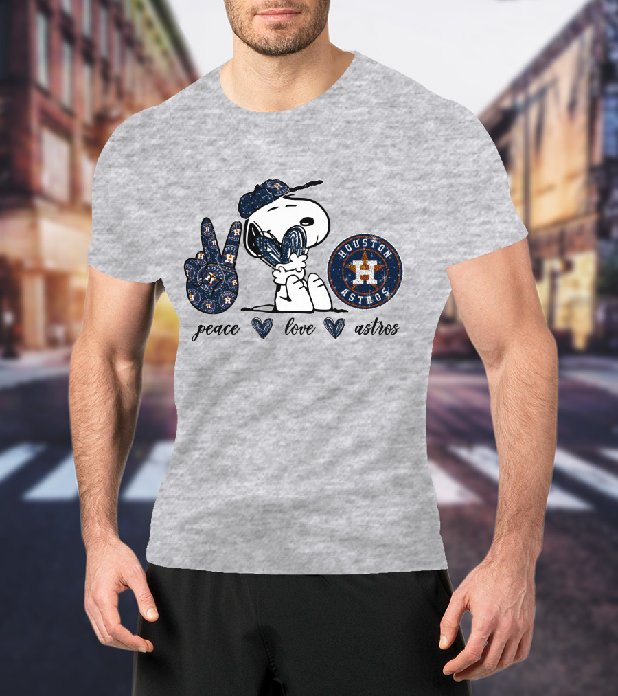 Peace Love Houston Astros Snoopy Vintage Baseball Fan T-Shirt