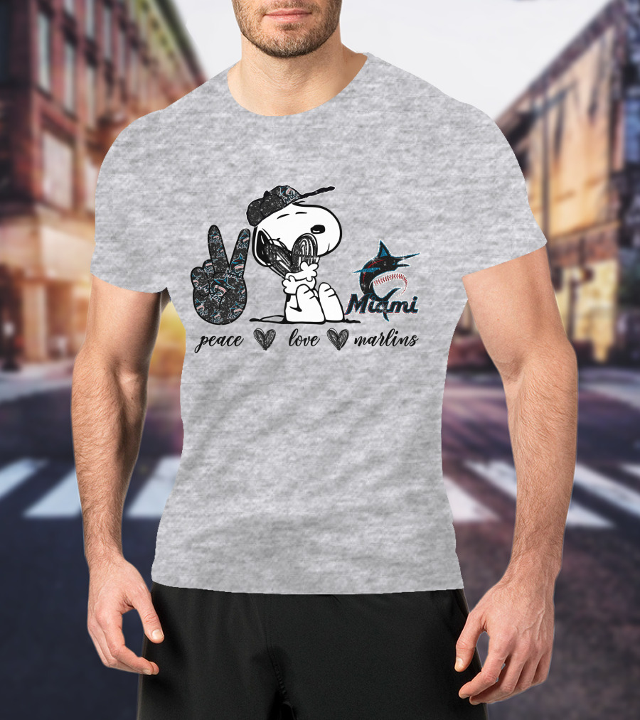 Peace Love Miami Marlins Snoopy Baseball Fan T-Shirt