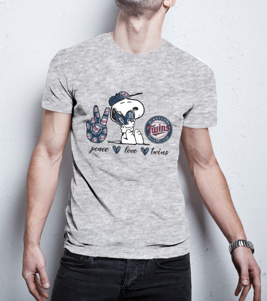Peace Love Minnesota Twins Snoopy Baseball Club T-Shirt