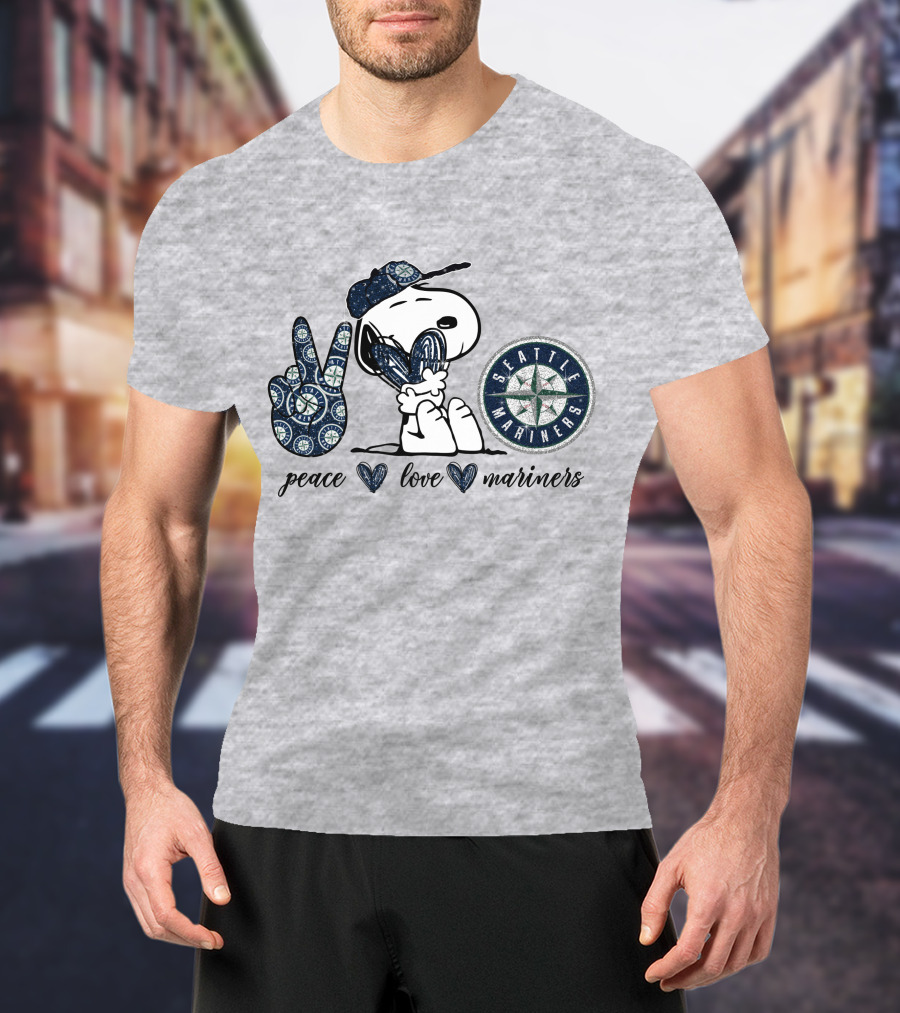 Peace Love Seattle Mariners Snoopy Fan Gear T-Shirt