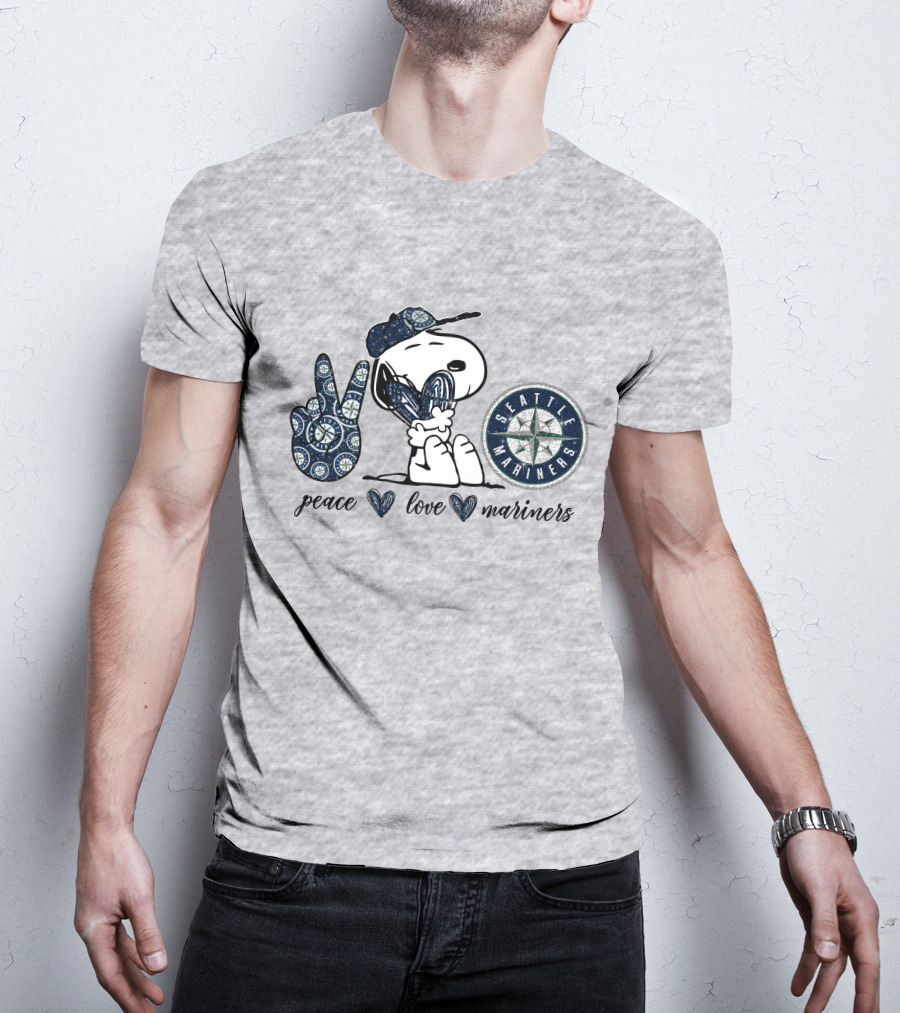 Peace Love Seattle Mariners Snoopy Fan Gear T-Shirt