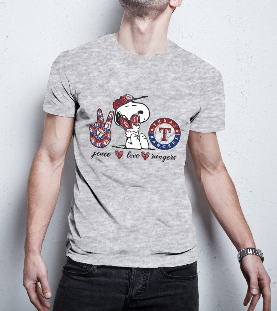 Peace Love Texas Rangers Snoopy Baseball Fan T-Shirt