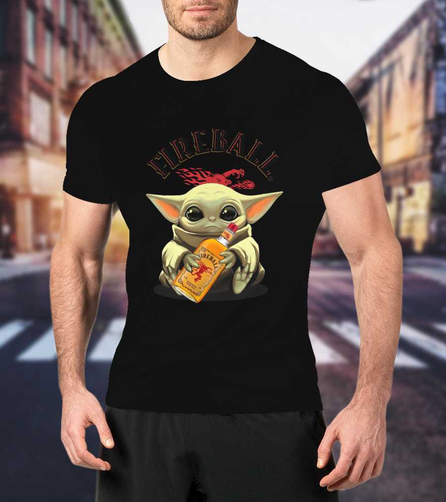 Fireball Yoda Baby Holding Fireball Whisky Bottle T-Shirt