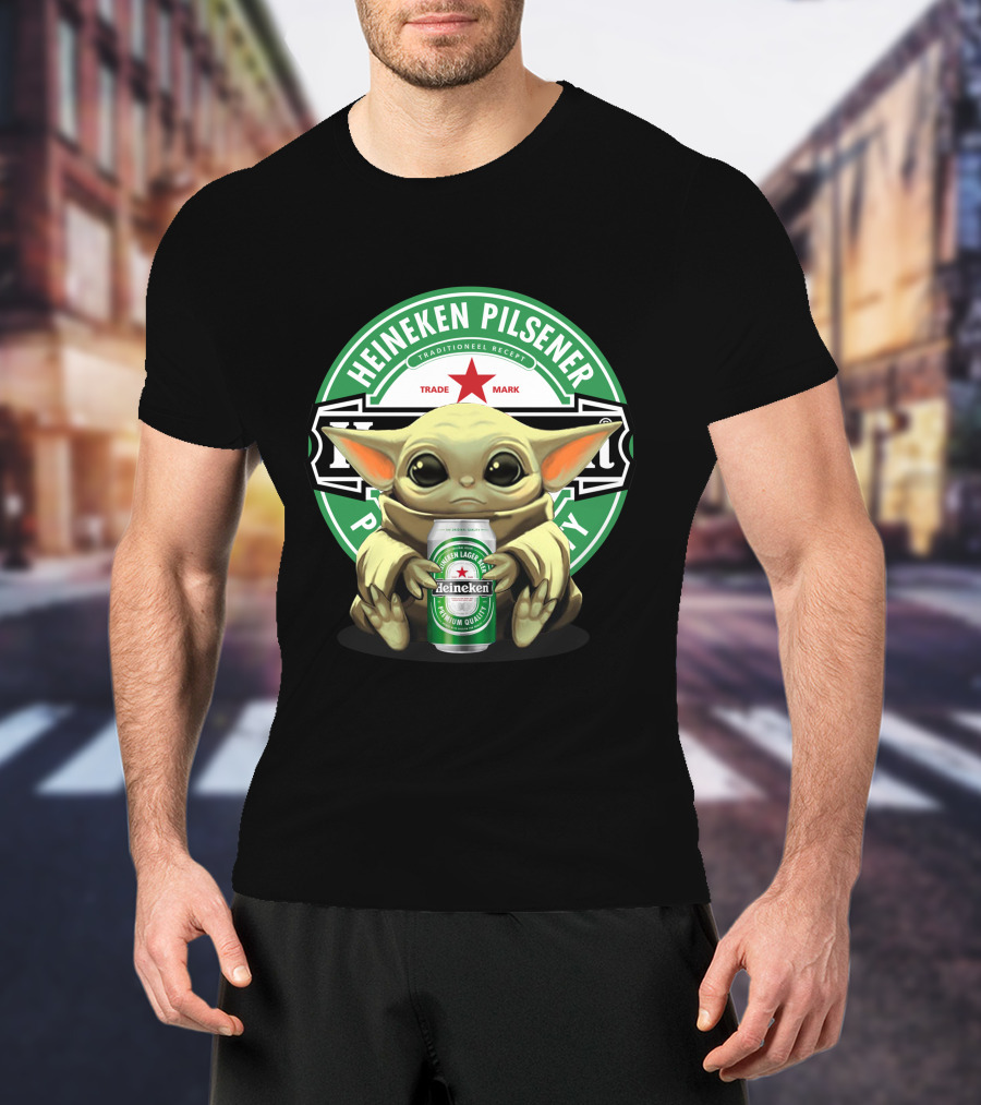 Heineken Pilsener Baby Yoda Holding Heineken Lager Beer Can T-Shirt