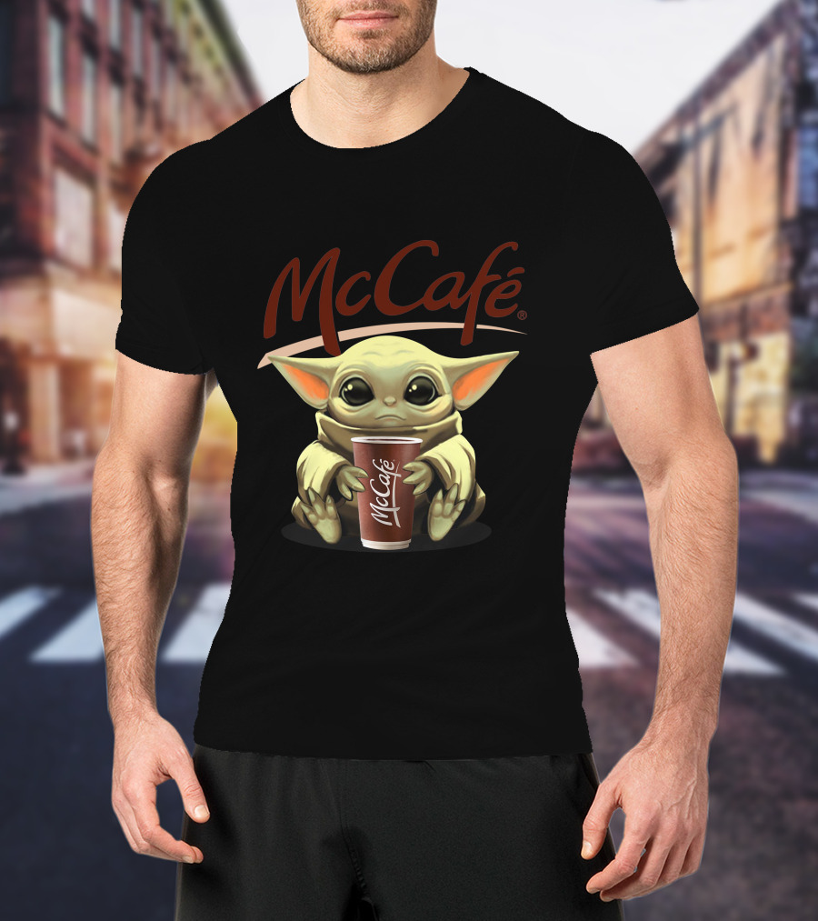 Yoda McCafe McDonald's Baby Yoda Holding Coffee McCafe Cup T-Shirt