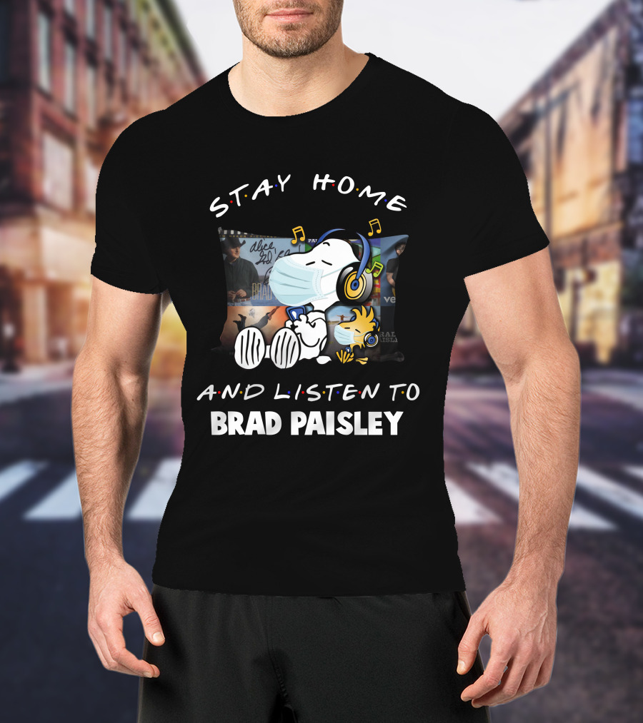 Stay Home And Listen To Brad Paisley Snoopy With Headphones Mask T-Shirt