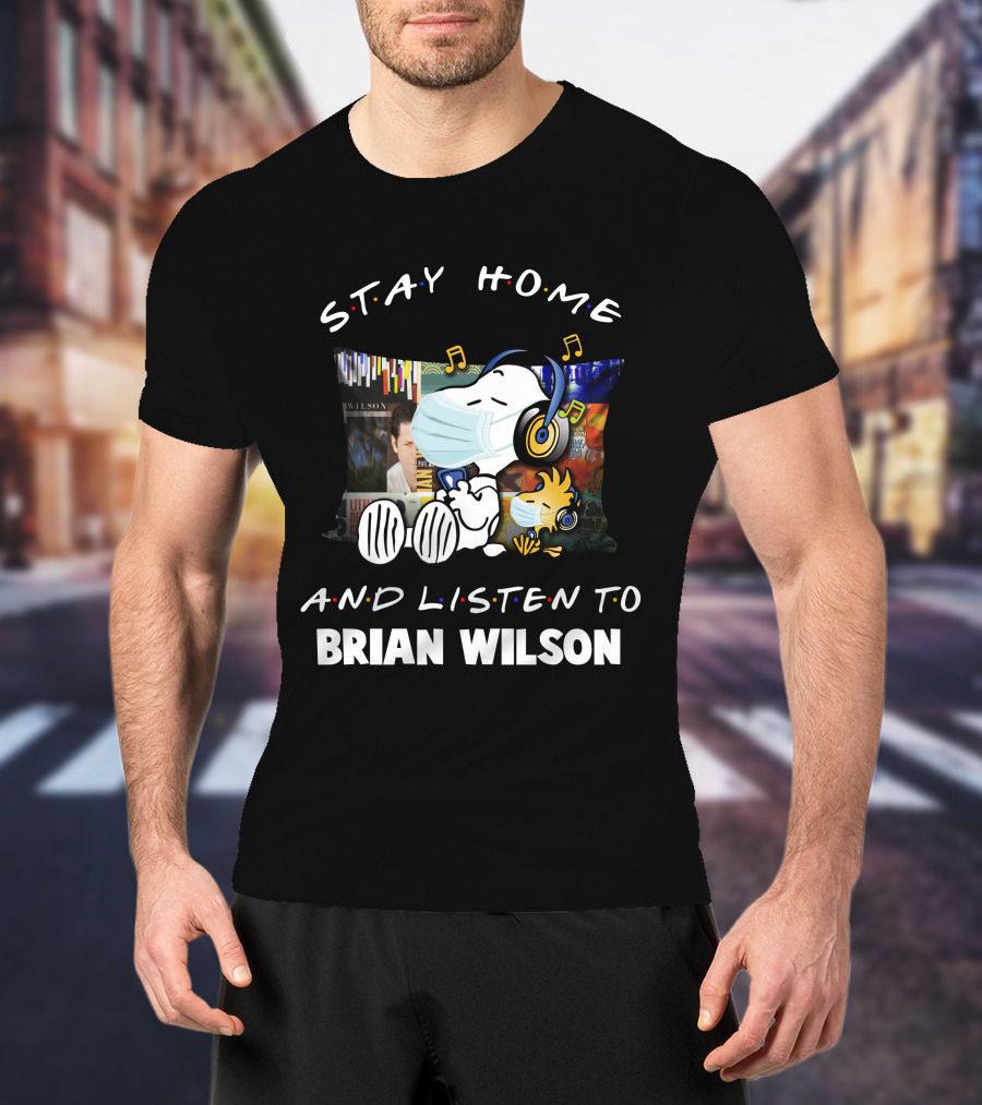 Stay Home And Listen To Brian Wilson Snoopy Woodstocks Mask Music T-Shirt