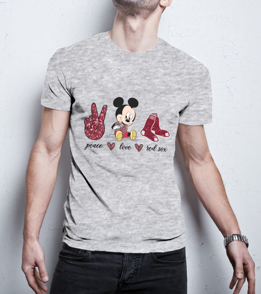 Peace Love Mickey Mouse Boston Red Sox T-Shirt