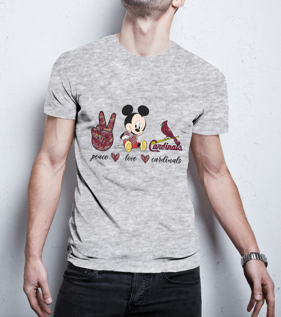 Peace Love Mickey Mouse St Louis Cardinals T-Shirt