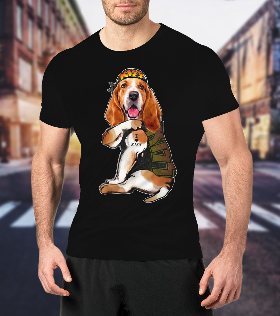I Love KISS Bandana Basset Hound Lays I Heart KISS T-Shirt