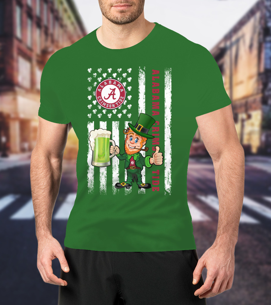 Alabama Crimson Tide St Patrick's Day Leprechaun Flag And Beer Mug T-Shirt