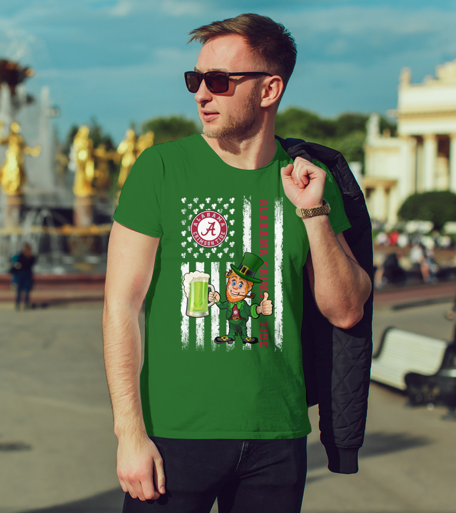 Alabama Crimson Tide St Patrick's Day Leprechaun Flag And Beer Mug T-Shirt
