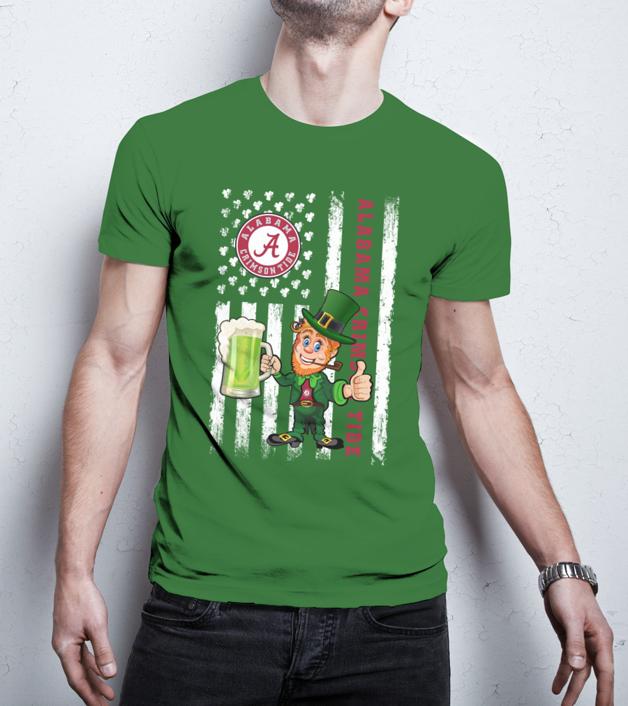 Alabama Crimson Tide St Patrick's Day Leprechaun Flag And Beer Mug T-Shirt