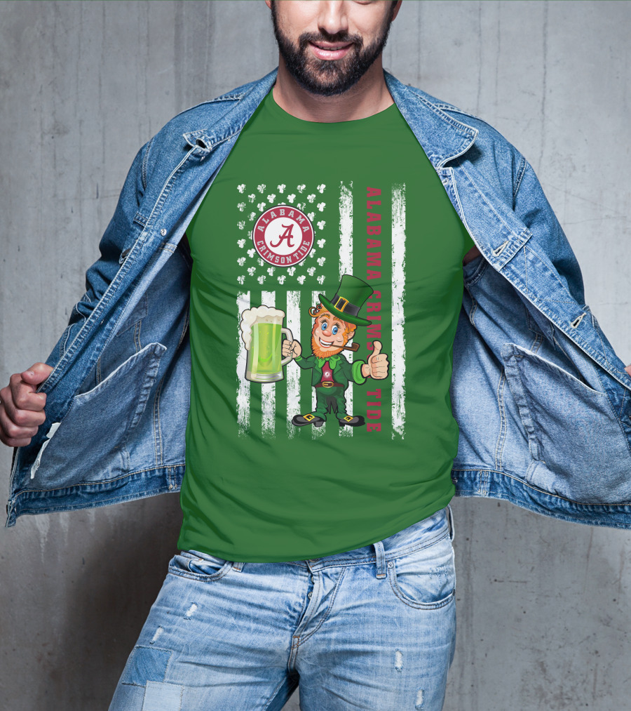 Alabama Crimson Tide St Patrick's Day Leprechaun Flag And Beer Mug T-Shirt