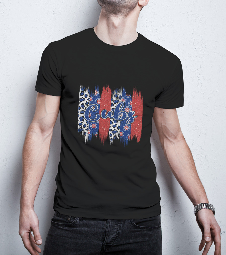 Cubs Leopard Pattern Red Blue Brushstroke T-Shirt