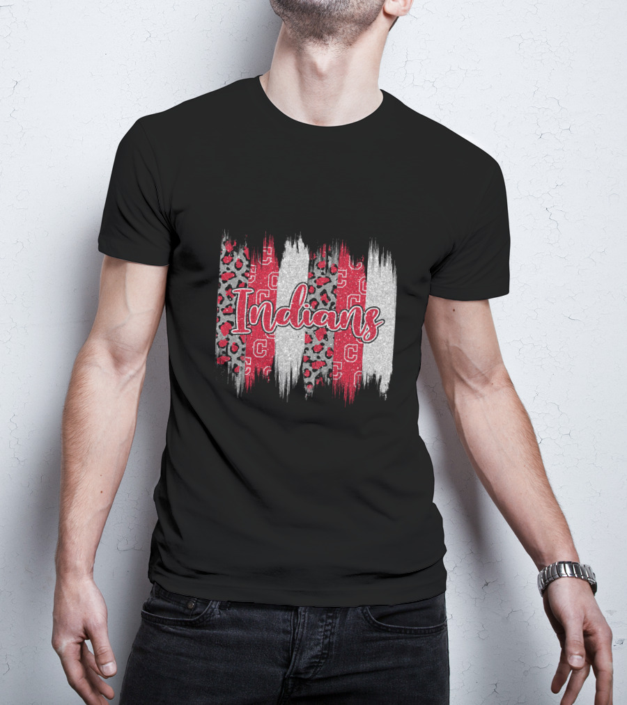 Indians Red Gray Leopard Brushstroke T-Shirt
