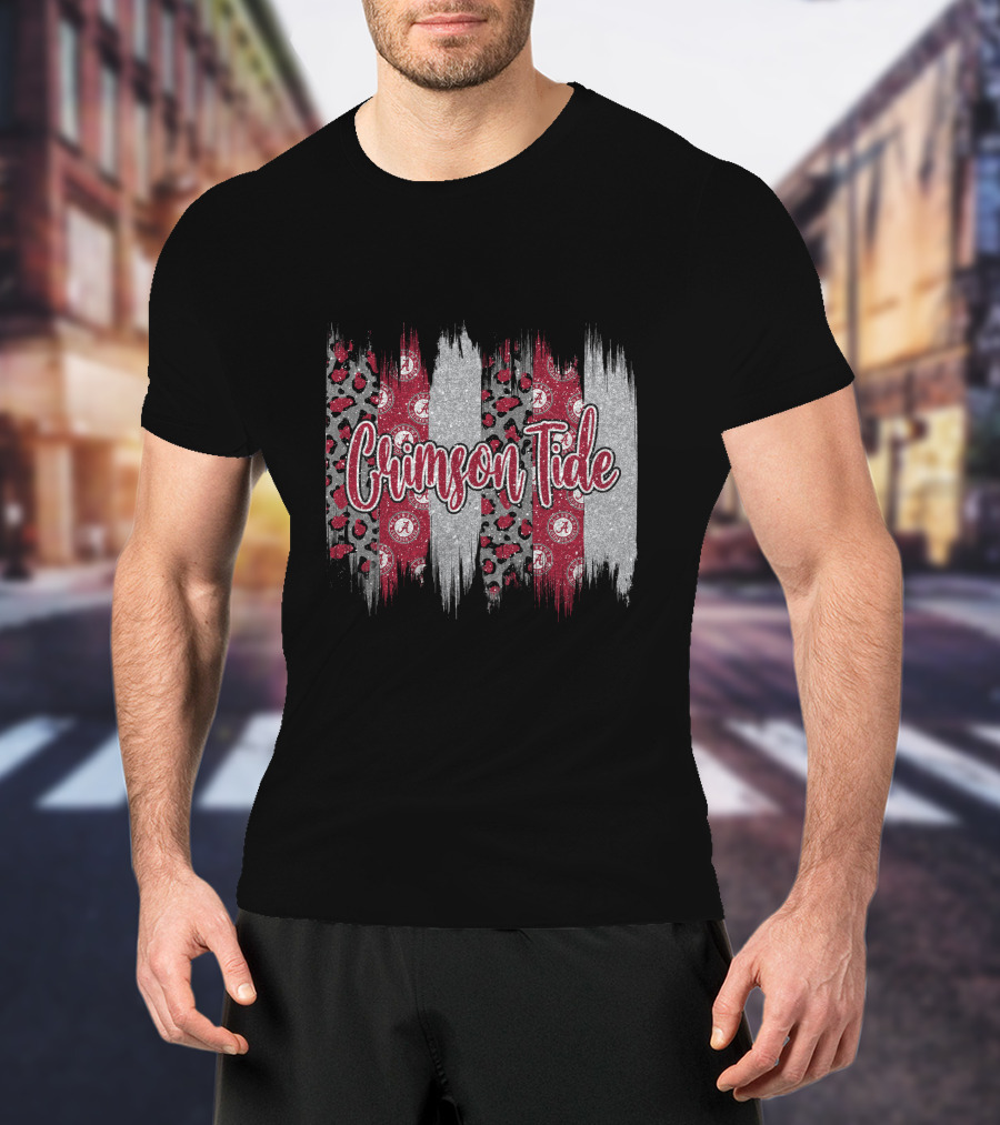 Alabama Crimson Tide Brushstroke Leopard Paisley Stripes T-Shirt