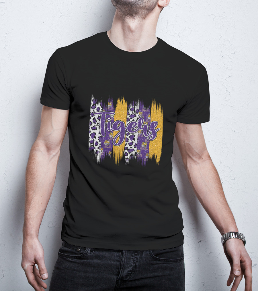 Tigers LSU Purple Gold Leopard Brushstroke T-Shirt