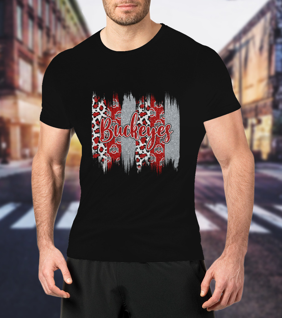 Buckeyes Ohio State Brushstroke Leopard T-Shirt
