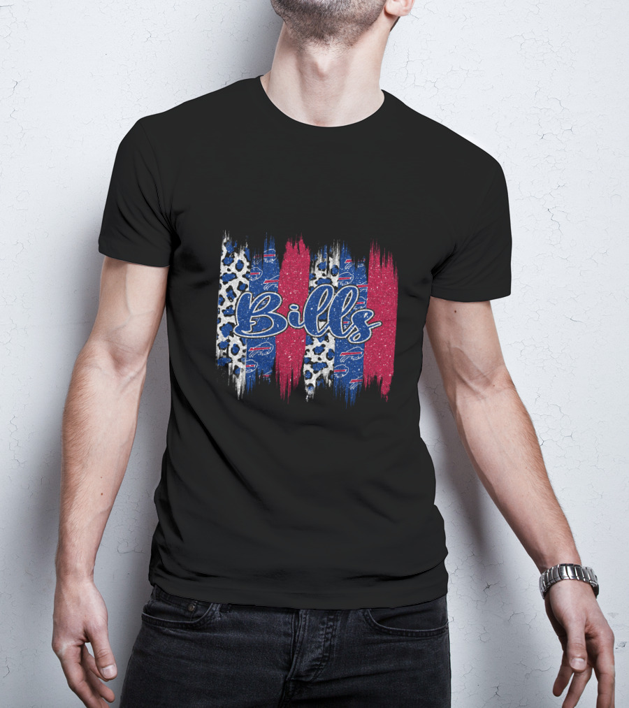 Bills Brushstroke Leopard Glitter Red Blue Stripes T-Shirt