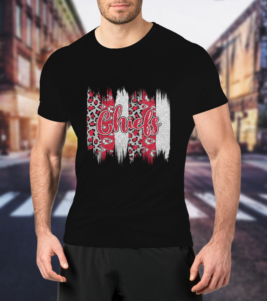 Chiefs Brushstroke Leopard Glitter T-Shirt