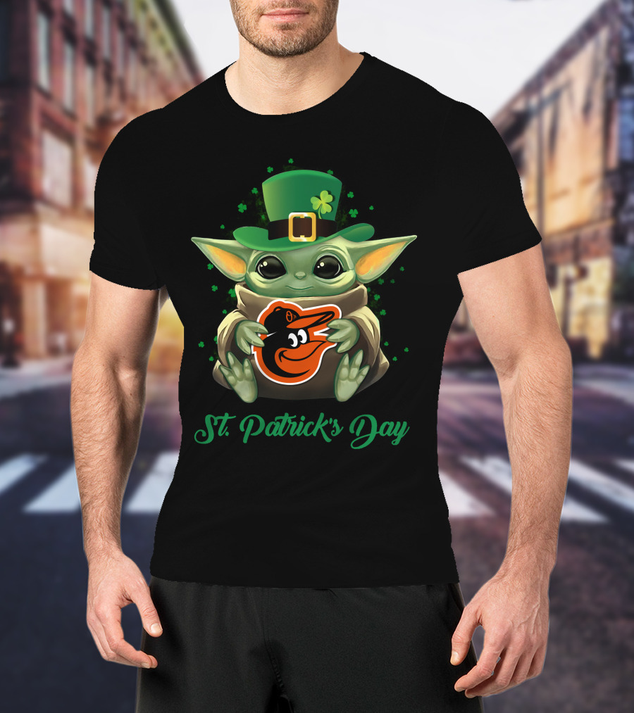 St. Patrick's Day Baltimore Orioles Baby Yoda T-Shirt