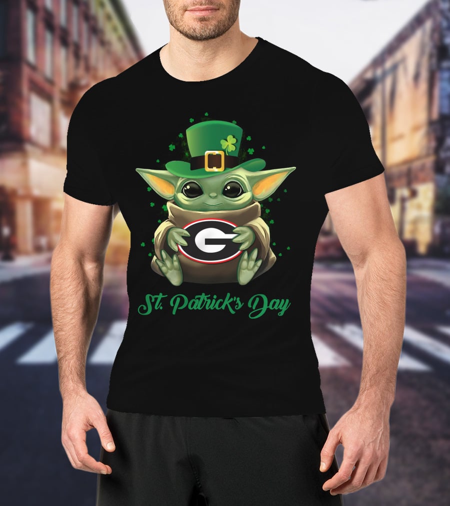 Georgia Bulldogs Baby Yoda Leprechaun Hat St. Patrick's Day T-Shirt