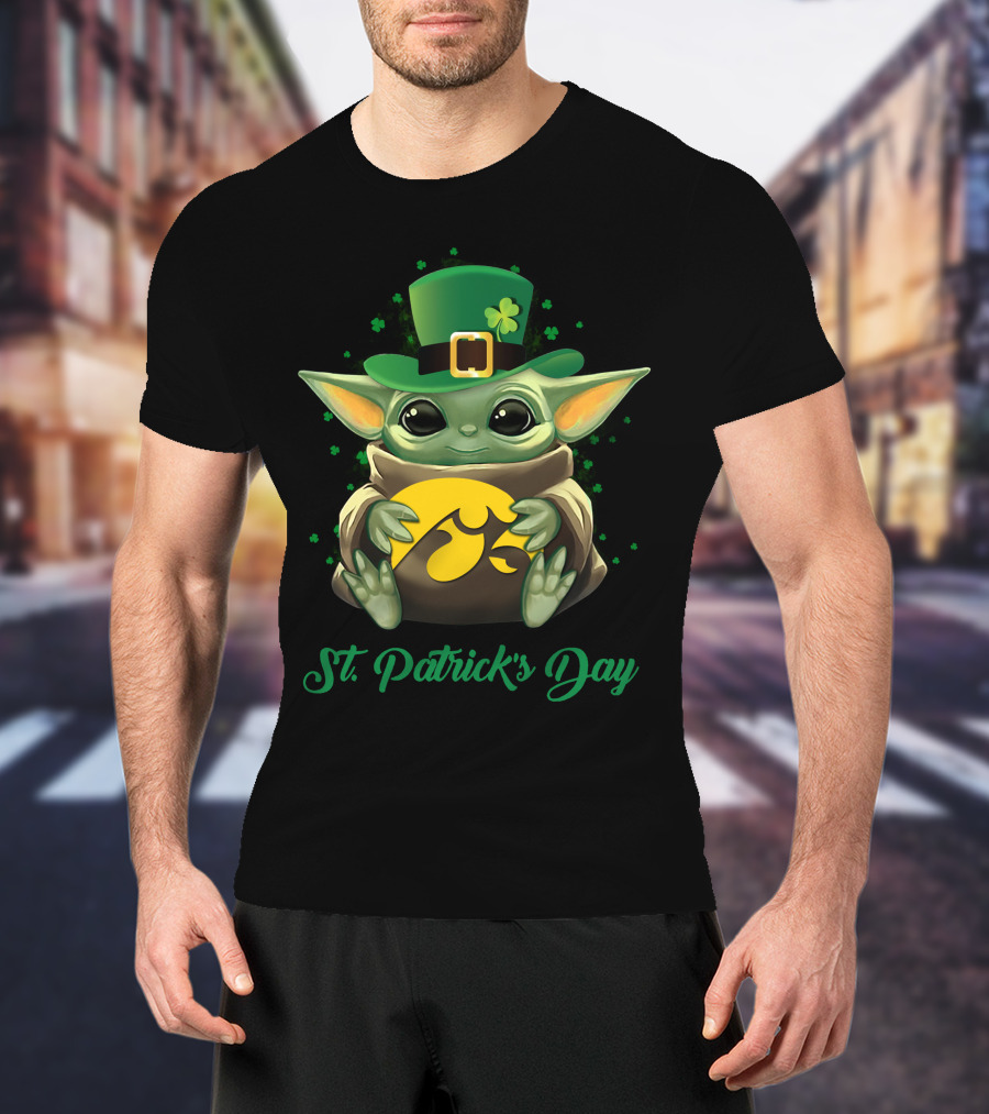 St. Patrick's Day Baby Yoda Iowa Hawkeyes T-Shirt